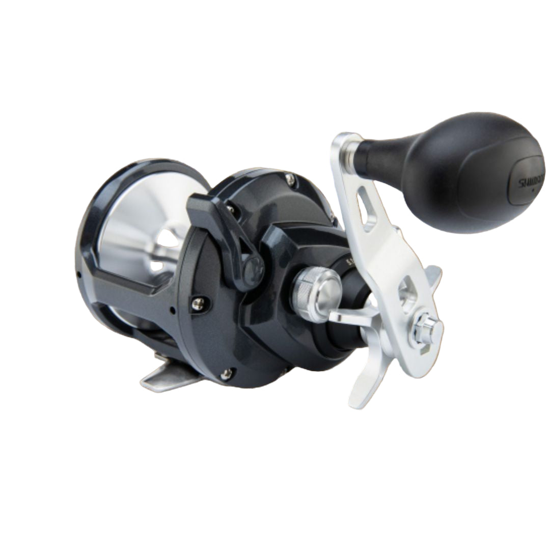 A Shimano Torium 20 HG fishing reel with black and silver coloring