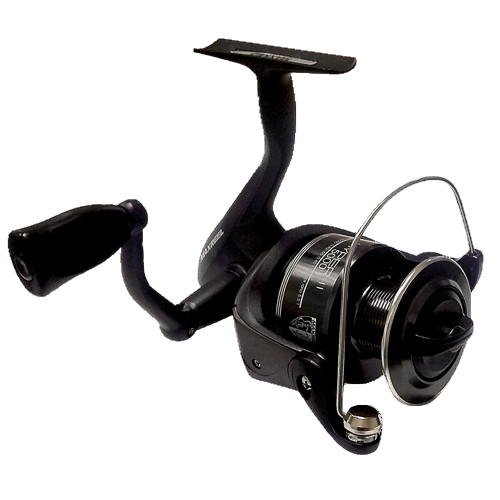 A black REEL MAX HYPER11 8000 1BB ALU fishing reel with a single handle and a large spool.