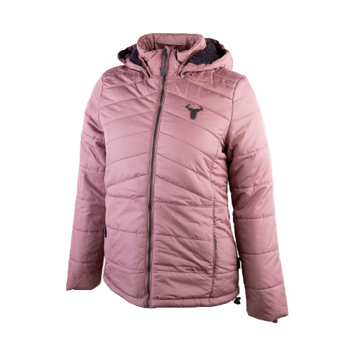 Wildebees Ladies Teddy Fleece Puffer Jacket Dusty Rose/Gunmetal