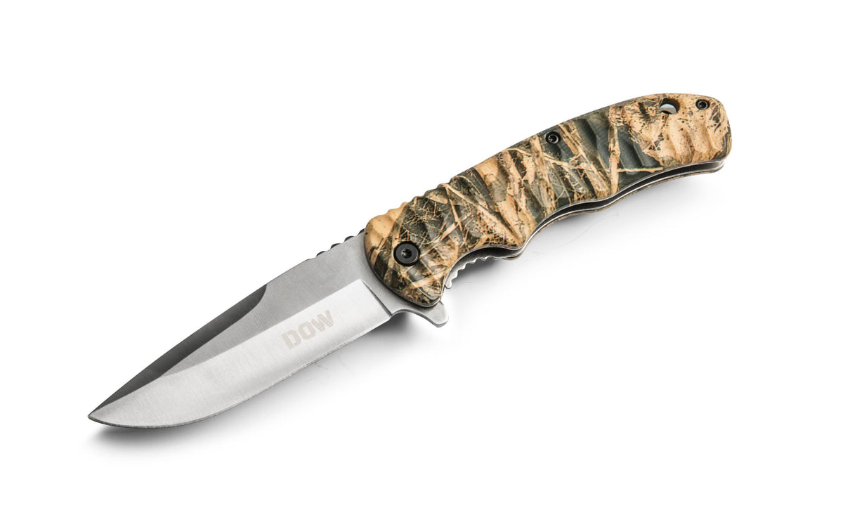 DOW Folding Knife, Satin Blade, Camo Handle
