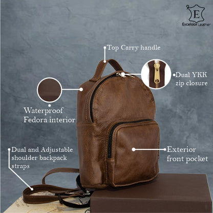 Excelsior Leather Ladies City Backpack Brandy