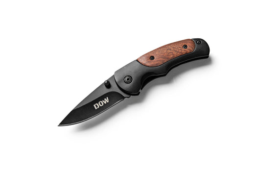 DOW Folding Knife, Black Blade, Black/Red Handle