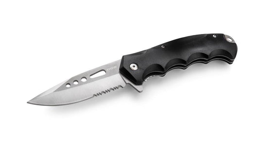 DOW Folding Knife Black Handle Satin Silver Blade