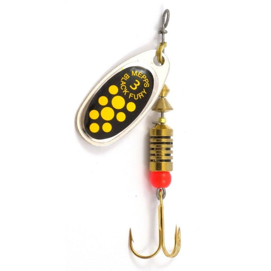 Mepps Black Fury Spinner Yellow Dot Silver Blade #2