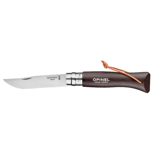 Opinel No. 8 Stainless Steel Knife with Leather Lace Black